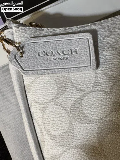 COACH Teri Shoulder Bag in Signature Canvas featuring white leather trim 4