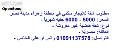 مطلوب شقة فاضية للايجار في زهراء مدينة نصر لعائلة مصرية 2