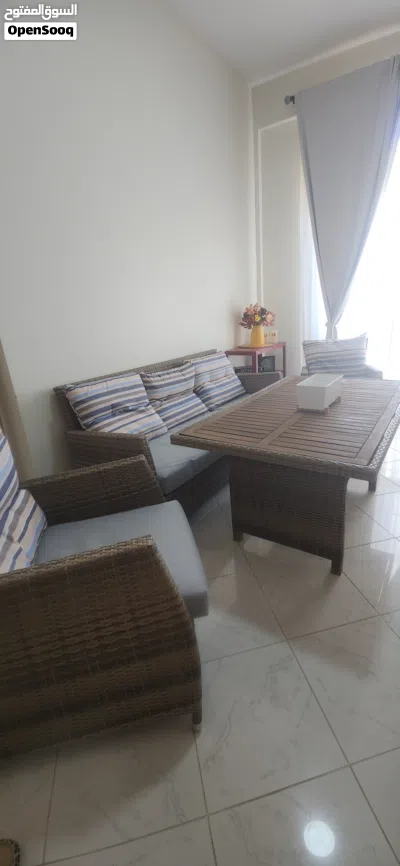 Cozy Danube sofa set (1+1+3)+wooden table,so nice and with good material, almost new, last price:120 2