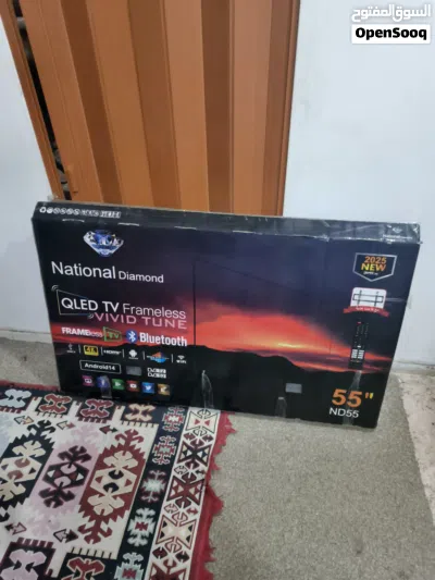 شاشه ناشونال دايمون جديده 55 بوصه كم هو موضح بصور بالكرتونه غير مستخدم نهائي مع اشتراك كاس العالم لل 2