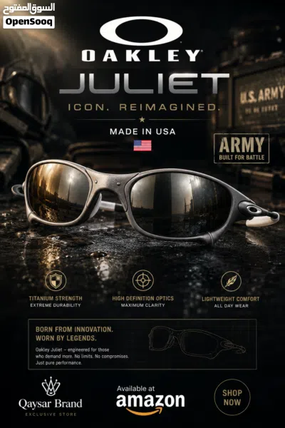 نظارة شمسية رجالية ماركة Oakley JULIET made in USA ARMY اوكلي جوليت الأمريكية بلاتنيوم ضد الكسر 4