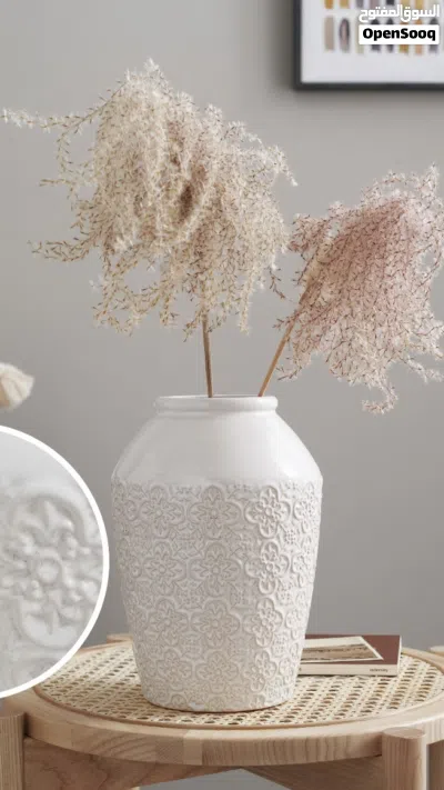 مزهرية سيراميك منقوشة فاخرة Tile Embossed Ceramic Vase 2