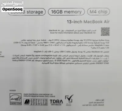 ماك بوك اير M4 M2 مشحون 4 مرة مع كامل أغراضه والكرتون 16 رام 265SSD 2