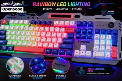 كيبورد ألعاب XUNFOX K90 بإضاءة Rainbow LED - غطاء معدني - تصميم قيمنق 2