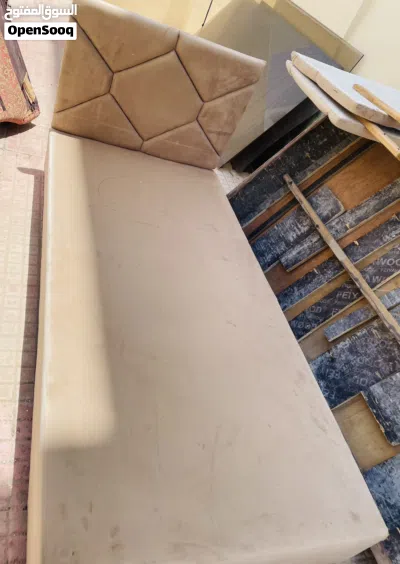 Single Bed with Beige Padded Headboard - Used 2