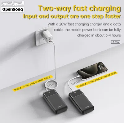باور بانك قوي بسعة ضخمة 20000mAh مع شاشة رقمية لعرض نسبة الشحن بدقة 2