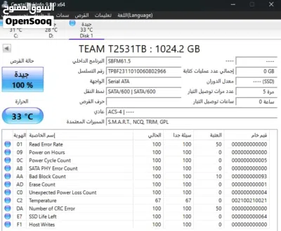 جديد TeamGroup CX2 1TB SSD السعر 800 و نقبل الدفع بي الحوالة مع فرق السعر يمشي مع الكمبيوتر و الاب ت 3
