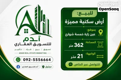قطعة أرض سكنية للبيع في خمس شوارع عين زارة _ شارع السرول _ بعد جامع الامة 2