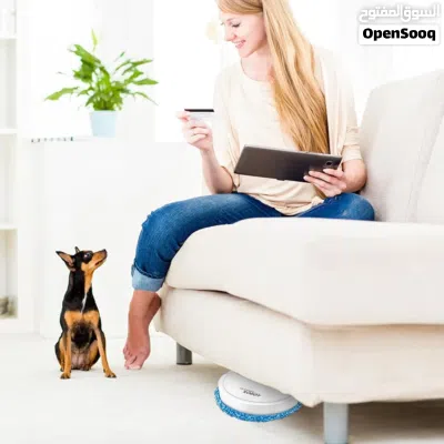50% تخفيف ع روبوت تنظيف ذكي يجمع الغبار والشعر بسهولة، تصميم نحيف يصل أسفل الأثاث ويعمل بلمسة واحدة. 3