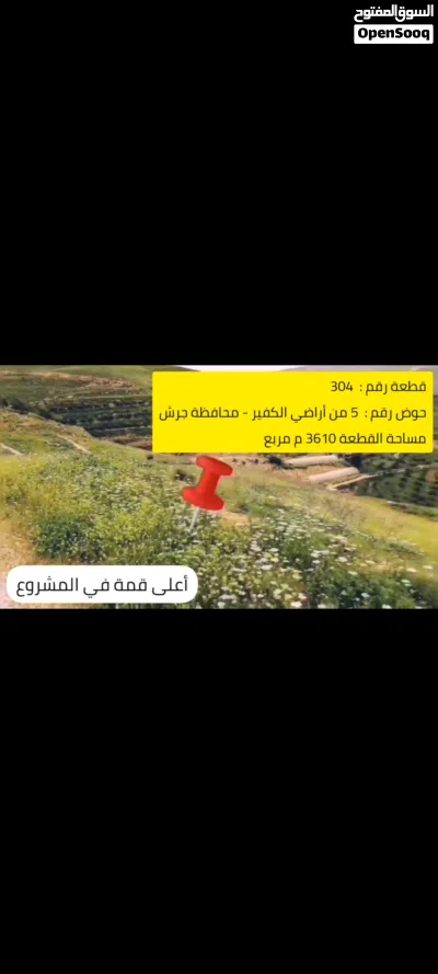 قطعة أرض زراعي تصلح مزرعة او منزل ريفي في اجمل اطلالات الكفير جرش للبيع بسعر مغري 3