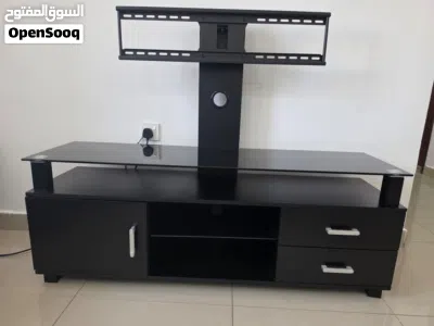Modern Black TV Stand Console with Integrated Mount & Glass Top – Excellent Condition 2