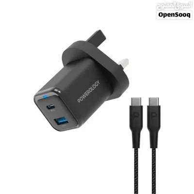 شاحن Powerology 35 واط PD QC 1xUSB-C 35 واط و 1xUSB-A 18 واط GaN المملكة المتحدة - مع Type C إلى C 6 3