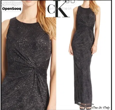 فستان ماركة CALVIN KLEIN وارد اميركا قياس ميديوم ماكسي لون اسود مع لمعة فضية 2