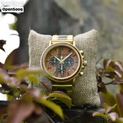 ساعة هيكل خشب Men’s Wooden Watches Rosewood Round Gold Chronograph – Sunlight 3