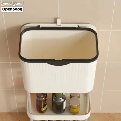 Kitchen Trash Can with Lid, Garbage Bin with Storage Rack, Narrow Waste Basket 3