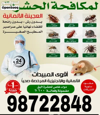 مكافحة حشرات والقوارض بق الفراش والنمل والصرصير جميع مناطق الكويت علي مدار اليوم 24ساعه 2