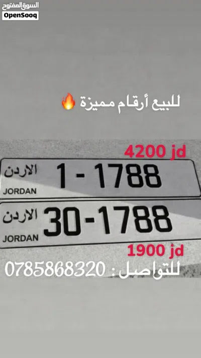 رقم لوحة سيارة مميز بجودة عالية برمز 30 في الأردن 2