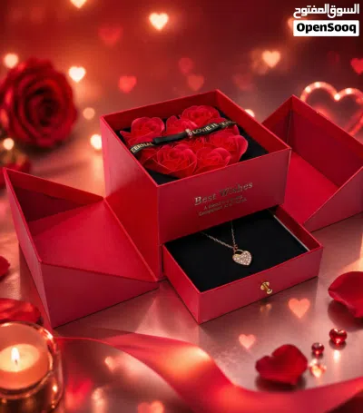 بوكس هدية فاخر ورود قلب مع قلادة LOVE IS ETERNAL - درج مخفي - للمناسبات الرومانسية - Generic 2