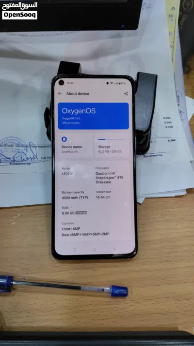 Used OnePlus 9R Mobile Phone, 256GB Storage, Blue Color, Includes Charger 2