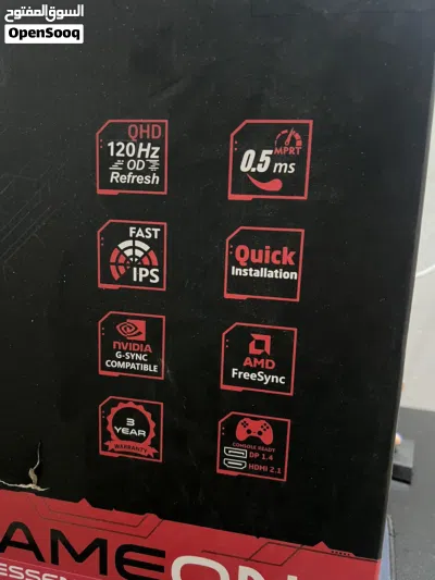 شاشة gameon gaming monitor 2k QHD 120hz نضيفه جداً لدرجة متفرق بينها وبين الجديدة 2