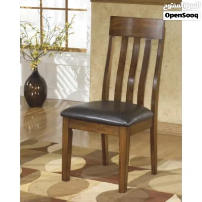 Dining table set of 6 chairs leather seat 2