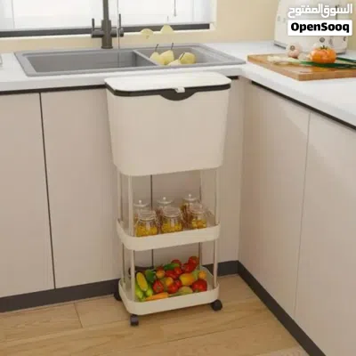 Kitchen Trash Can with Lid, Garbage Bin with Storage Rack, Narrow Waste Basket 2