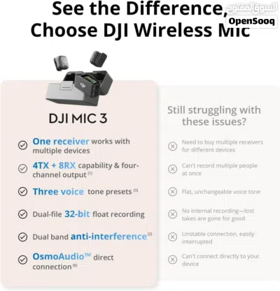 DJI Mic 3 (2 TX + 1 RX + Charging Case), Wireless Microphone for iPhone/Camera/Android 4