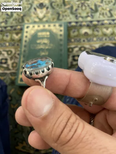خاتم فظة مختوم 925 فص الخاتم من العقيق والفيروز 3