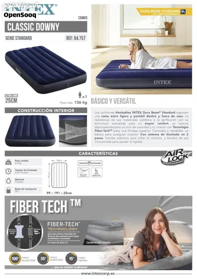 مرتبة هوائية من Intex Dura-Beam Classic Downy، سرير نوم نفخ للسفر أو التخييم أو المستشفى النوع والت 4