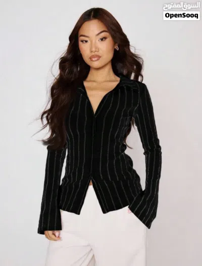 New Musera Stripe Flare Long Sleeves / Size: L / White/ Black 4