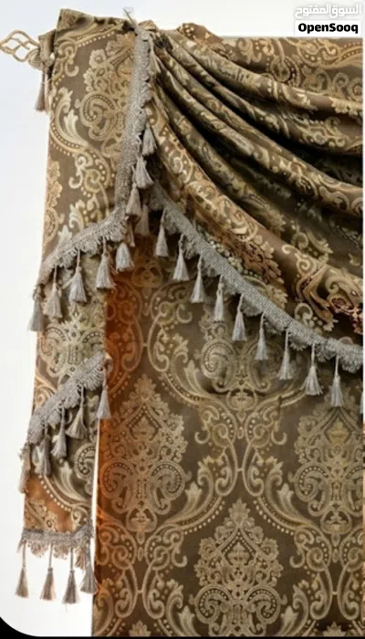 Premium Golden-Brown Damask Curtain for Living Room Luxury Arabic Majlis Curtain Set 2