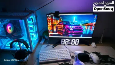 بي سي جيمينج مع جميع ملحقاته شاشه وكيبورد وماوس وماوس باد وسماعه وستاند سماعه وساعه رقميه واضأة شاشه 4