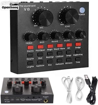V8s Live Sound Card Kit with Microphone, Sound Card Audio Set Adjustable 4