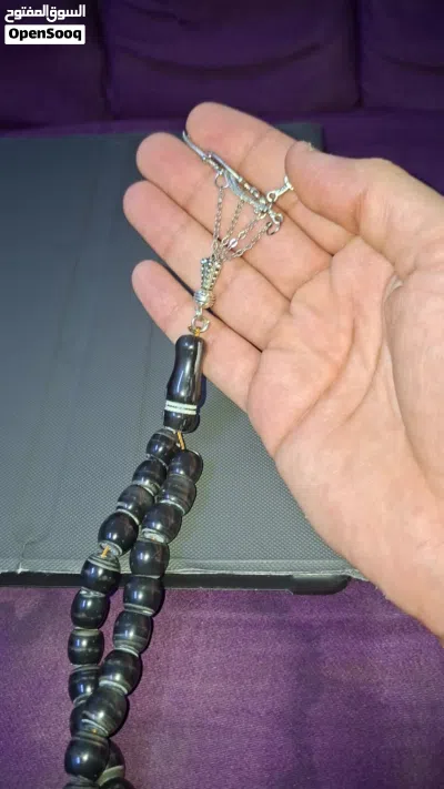 مسباح جزع عقيق يمني أسود طبيعي natural black yamani agate misbah beads 4