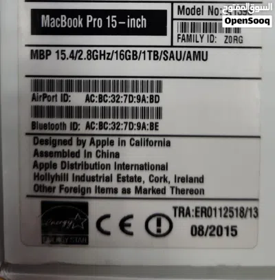 للبيع MacBook Pro i7/15inch/1TB ssd/16ram/ Amd Radeon 2GB 3