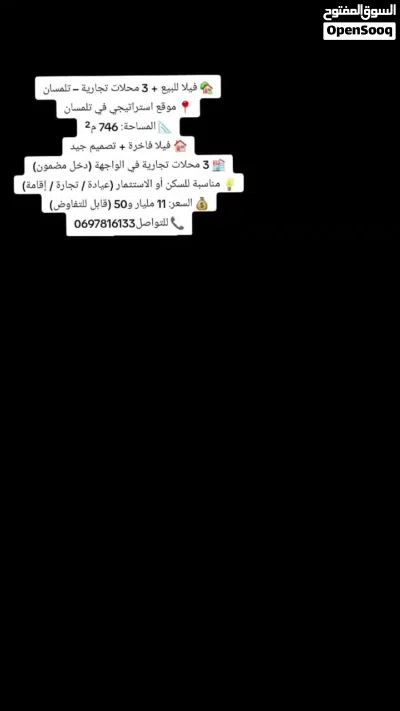 فيلا للبيع + 3 محلات تجارية – تلمسان موقع استراتيجي في تلمسان المساحة: 746 م2 فيلا فاخرة 2