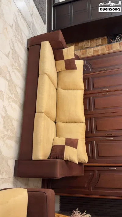 طقم كنب فخم وراقي جدا 7مقاعد خشب سويد اسفنج دانلوب قماش شاموا مقاعد متحركة تصميم مميز 2
