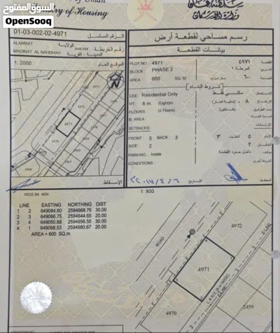 ارض عرضية سكني خط اول العامرات السادسة 2