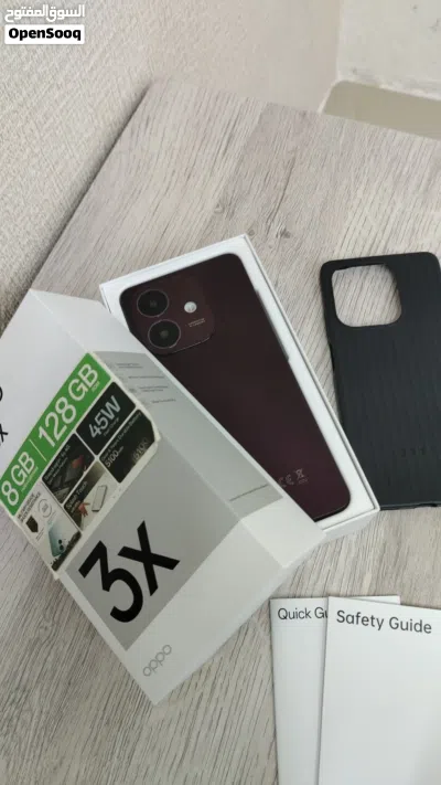 هاتف للبيع مستعمل ممتاز oppo a3x باللون الخمري المائل للتوتي مع الكرتونه والشاحن الاصلي وكفر 4