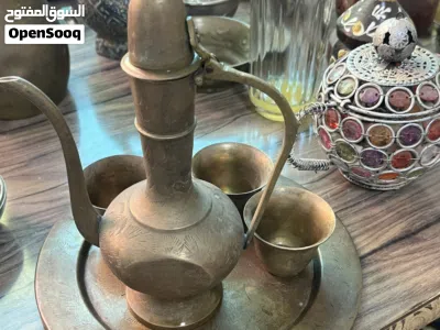 طقم نحاس مرسم إبريق مغربي وصينه 4 فناجين 3