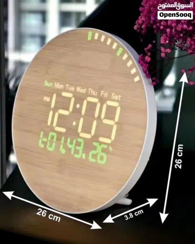 ساعة رقمية مكتبية مقاس 10 بوصه بتصميم من الخيزران، شاشة كبيرة قابلة للتعتيم، مع جهاز تحكم عن بعد 3