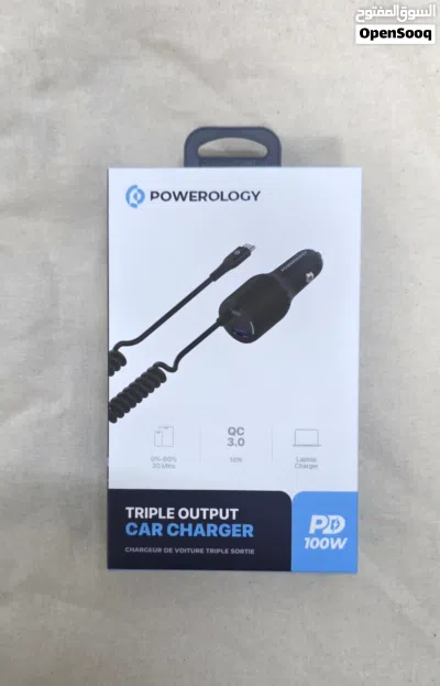 Powero+ 100w Max PowerThunder Car Charger PR-GC100WQP & Powerology Car Charger With USB-C Cable Trip 3