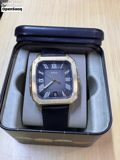 Fossil Golden Dial Square Leather Watch 4