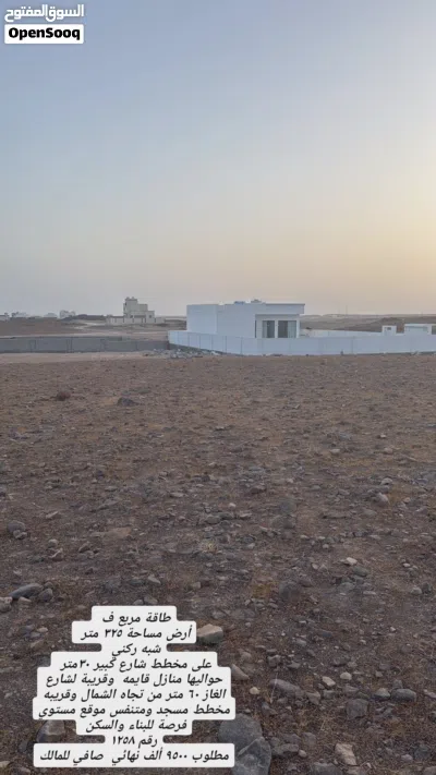 طاقة مربع ف مساحة 325 متر ارض مستويه حواليها بيوت وقريبه مخطط مسجد وقريبه شارع الغاز 60متر قايم 2
