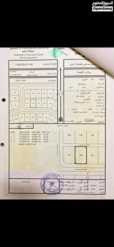 ارضين سكنيات شبك في ولاية شناص منطقة الفرفارة موقع جميل قريبات من مخطط الغوابي 3