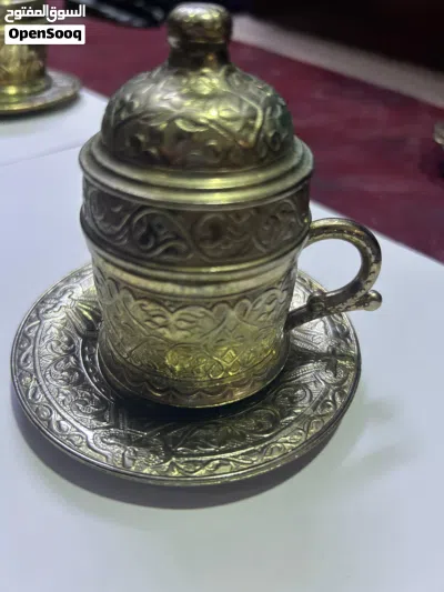 طقم فناجين نحاسي مزخرف بنقوش شرقية جميلة، 3