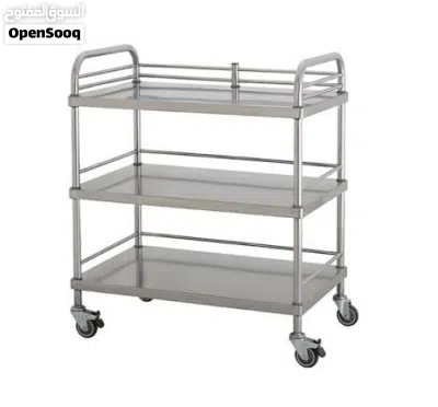 عربة طبية ستانلس ستيل 3 طبقات للعيادات مع عجلات ومكابح – 35×45 سم stainless steel medical trolley 3
