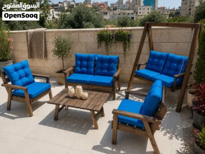 طقم قعدة خارجية خشب مع فرش ضغط سميك للبيع 2