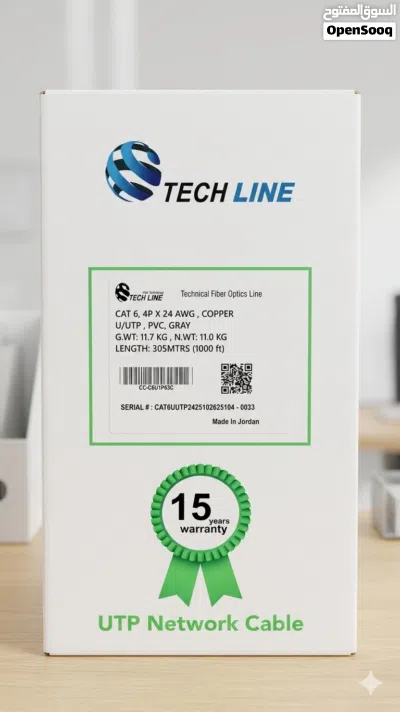 كابل شبكات TECH LINE CAT6 عالي الكفاءة (305 متر) TECH LINE CAT6 High-Efficiency Network Cable (305M) 2