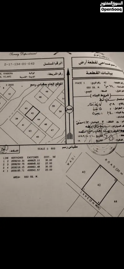 ارض سكنية 660م في ولاية الخابورة / الهجاري 4